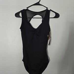 NWT So Danca Tiller Peck Collection Black Leotard AS Dance Ballet V-neck Mesh